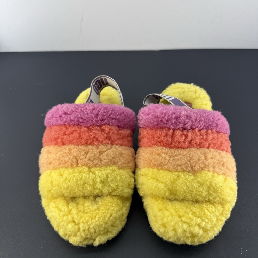 UGG Rainbow Fluff Yeah Slide Slipper Sandal Mule US Women's 7 Excellent